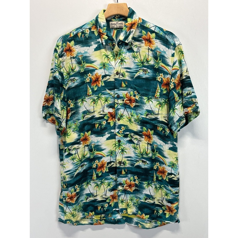 Men's Kenny Flowers Limited Edition Hawaiian Shirt Sz Large Button Up Tropical